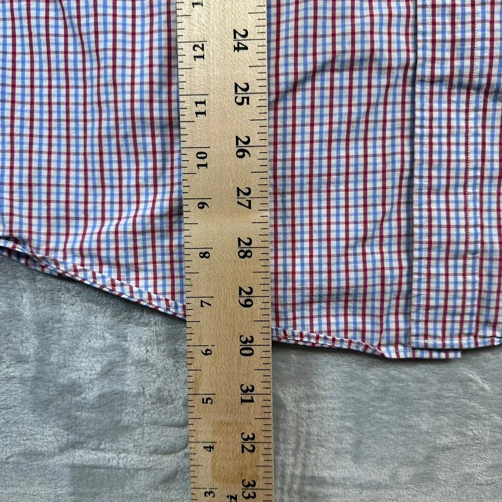 Tommy Hilfiger Ithaca Dress Shirt 16 32-33 Red White Blue Gingham Check Large